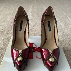 Red Patent Leather Heels w/ zipper detail